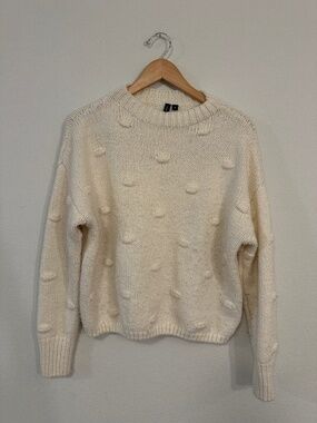 Moon & Madison Ivory Bobble Knit Cropped Sweater Women's M Crewneck Fall